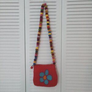 RISING TIDE WOOLEN FELT BAG 100% WOOL BOILED HAND MADE IN NEPAL POM POM STRAP